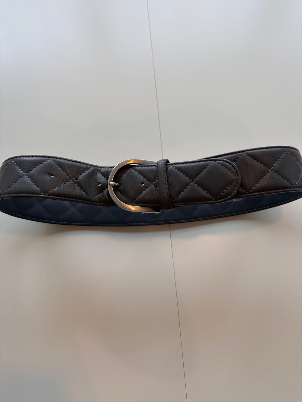 The Tailored Sportsman Quilted Gray Belt with Silver Buckle